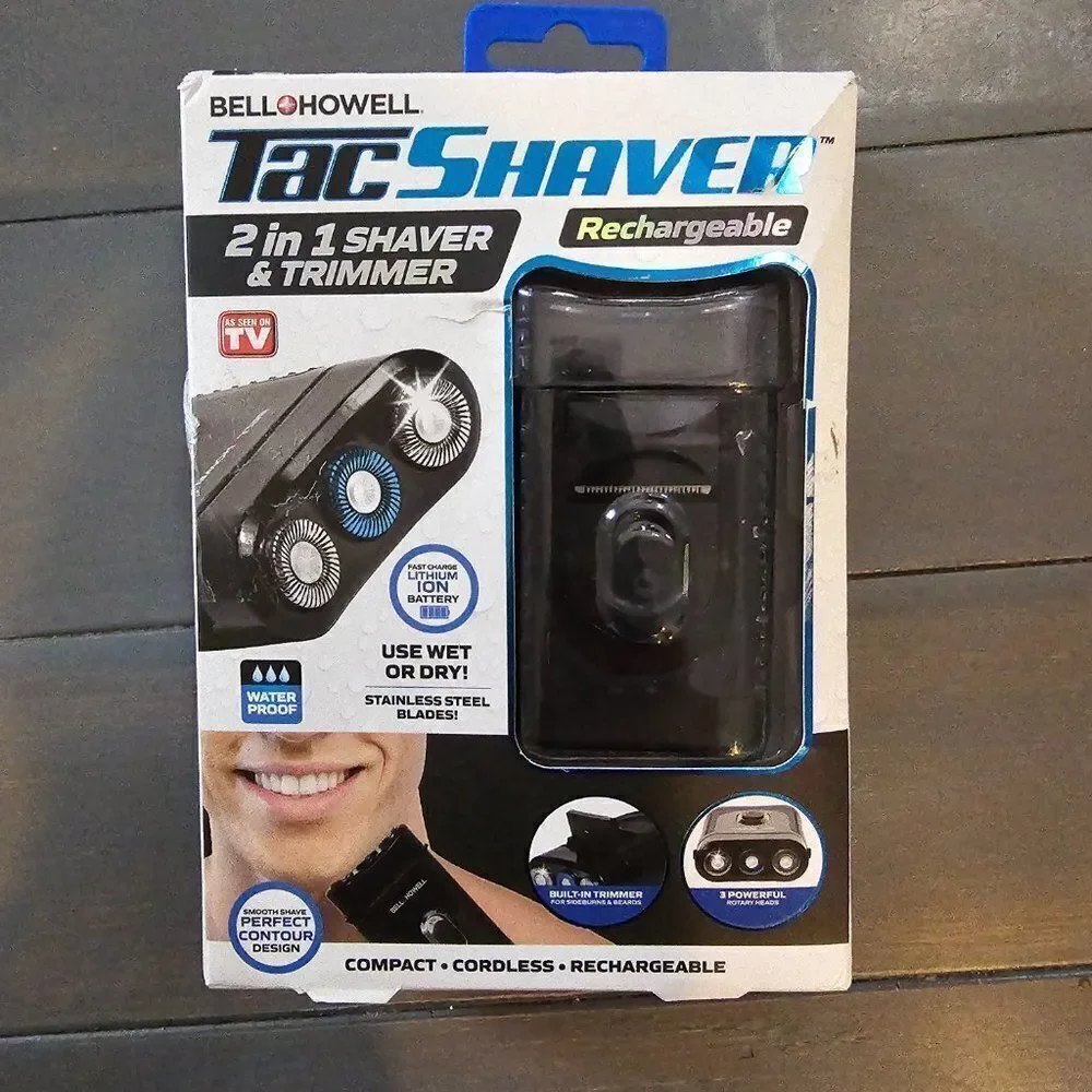Bell + Howell Black 2 In 1 Compact Rechargeable Tac Shaver & Trimmer